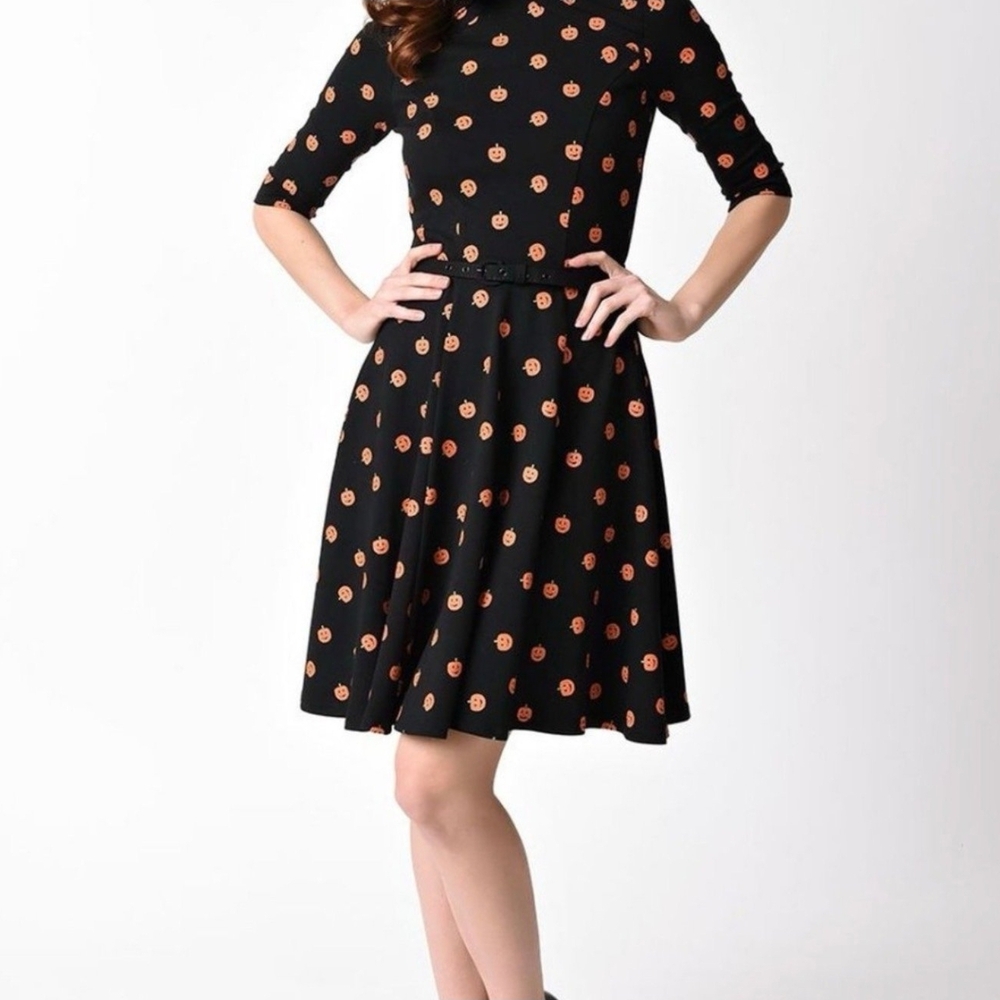 Modcloth Black and Orange Polka Dot Dress - Picture 4 of 14